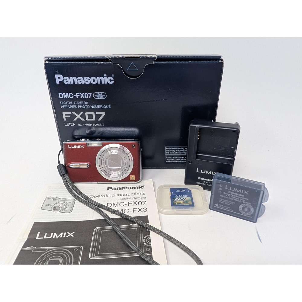 Panasonic Lumix DMC-FX07 Digital Camera 7.2MP 3.6x Zoom Red Bundle Box